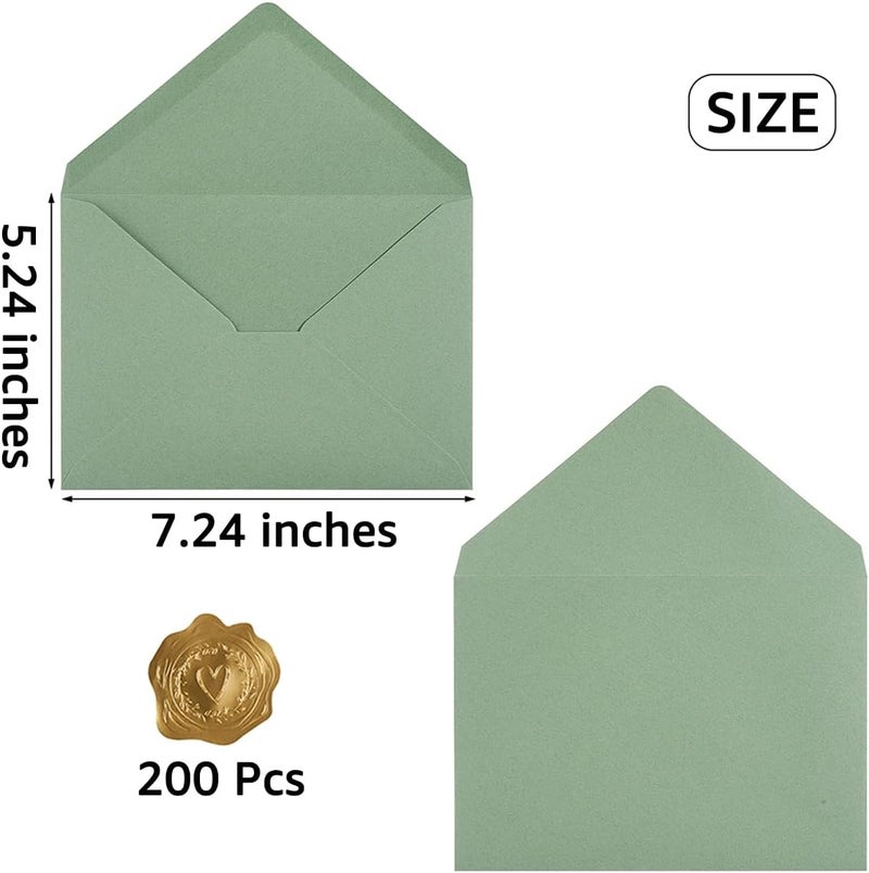 Toperd 200 Pieces Sage-Green A7 Envelopes Greeting Card Envelopes 5.24 x 7.24 Inches for 5 x 7 Wedding Invitation Cards, Greeting Cards, Birthday Baby Shower Invitations - Image 2
